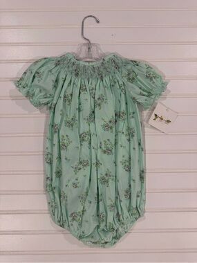 Mint Floral Smocked Baby One-Piece